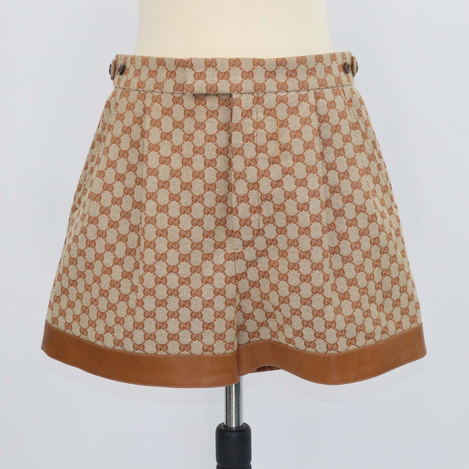 Gucci Brown GG Canvas and Leather Trimmed Short