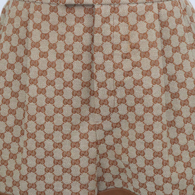 Gucci Brown GG Canvas and Leather Trimmed Short