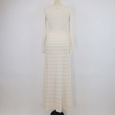 M Missoni Cream Wool Knit Zig Zag Wave Long Sleeve Maxi Dress