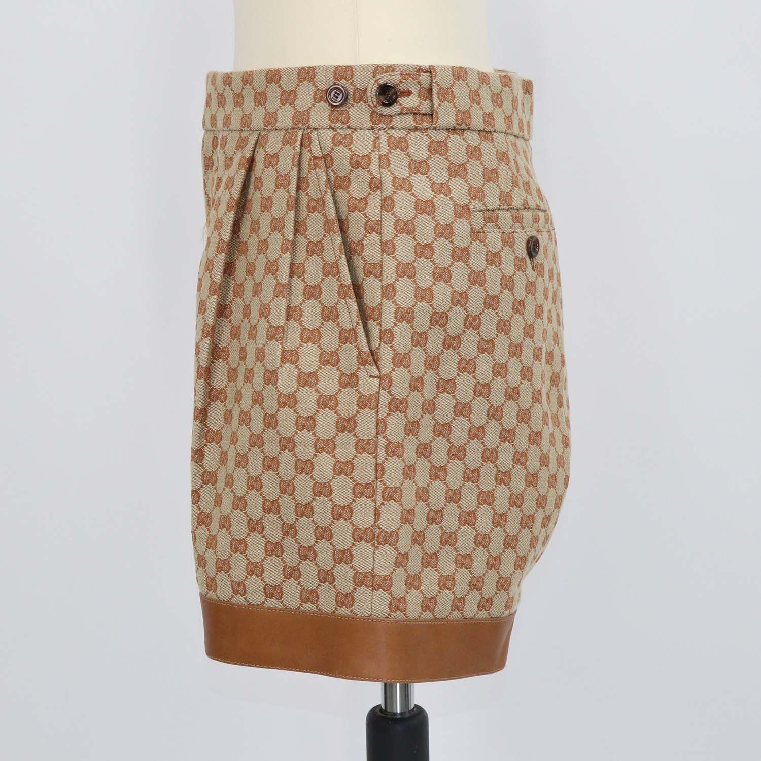 Gucci Brown GG Canvas and Leather Trimmed Short