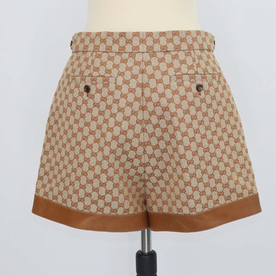 Gucci Brown GG Canvas and Leather Trimmed Short