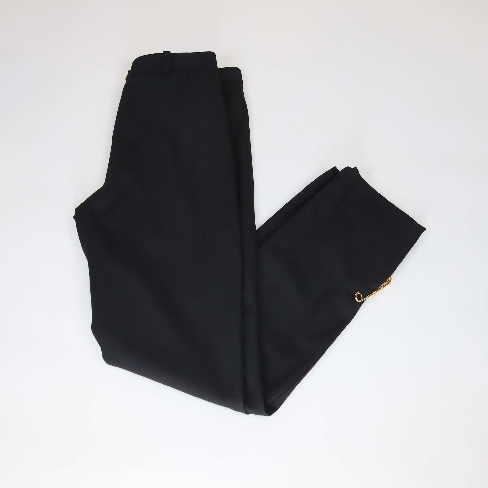 Versace Black Wool Side Slit Safety Pins Pants