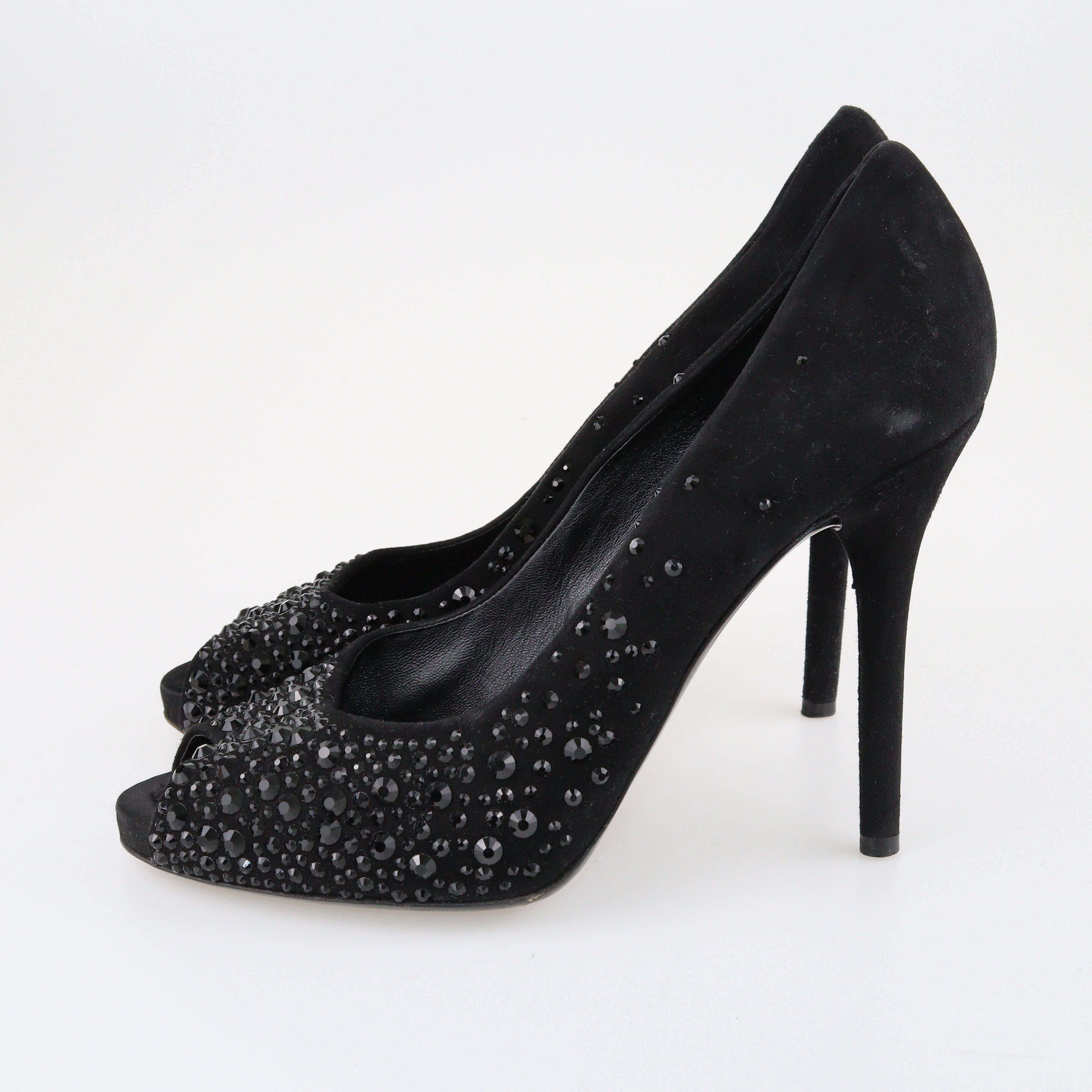 Black Crystal Embellished Peep Toe Pumps Shoes Dolce & Gabbana 