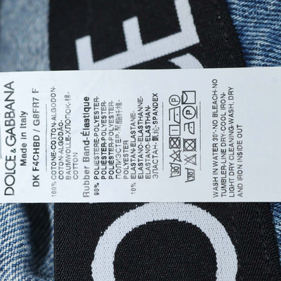 Dolce & Gabbana Blue Denim Logo Waistband Distressed Skirt