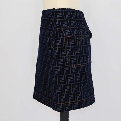 Fendi Navy Blue Denim FF Velvet Mini Skirt