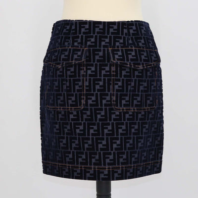 Fendi Navy Blue Denim FF Velvet Mini Skirt