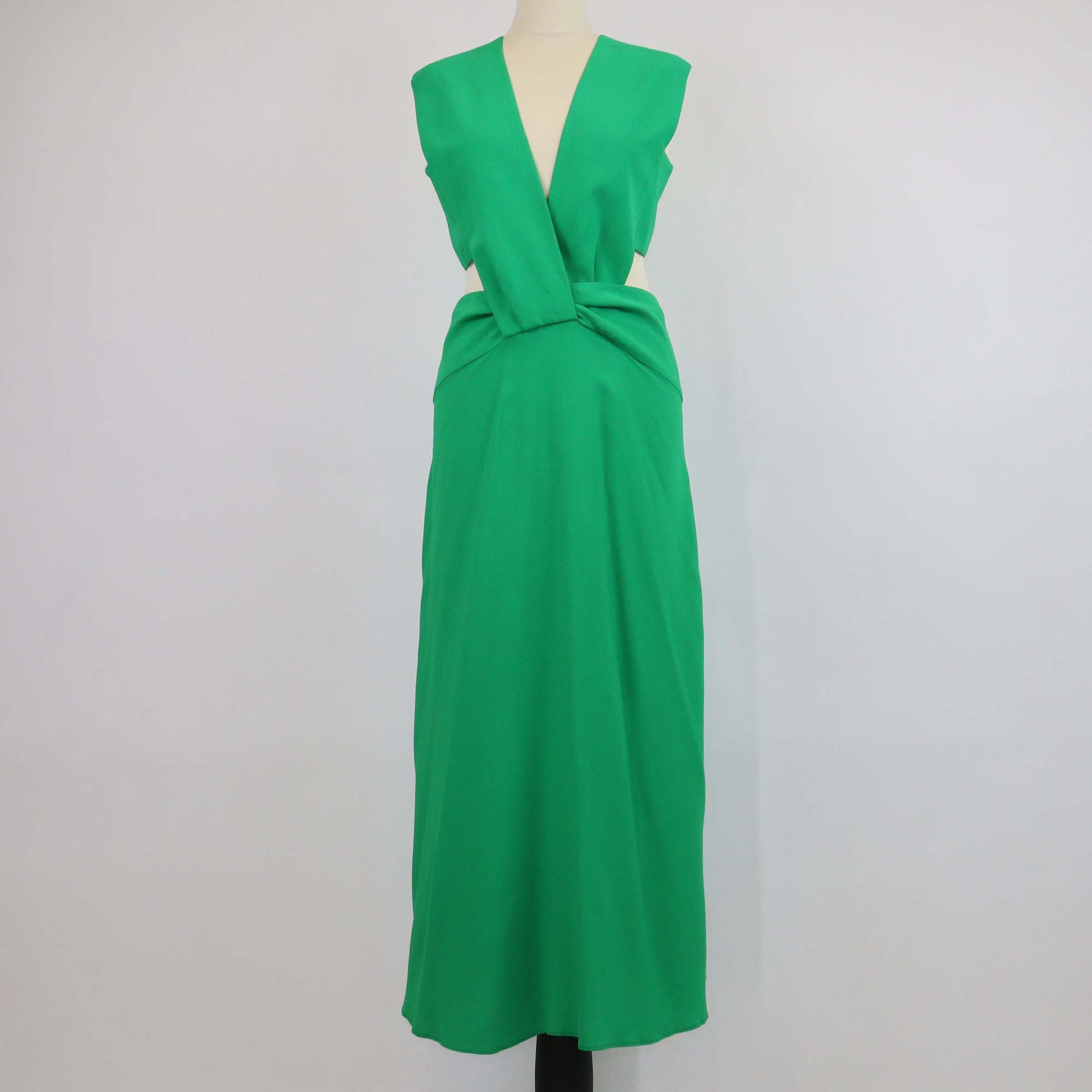 Victoria Beckham Bright Green Viscose Plunging Twist Cutout Maxi Dress
