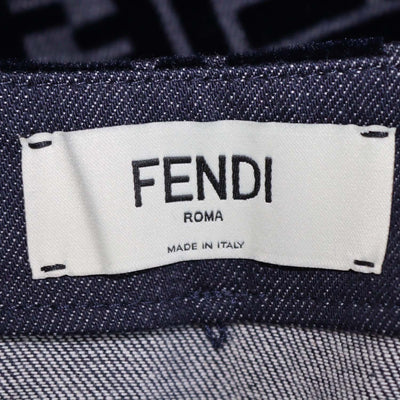 Fendi Navy Blue Denim FF Velvet Mini Skirt