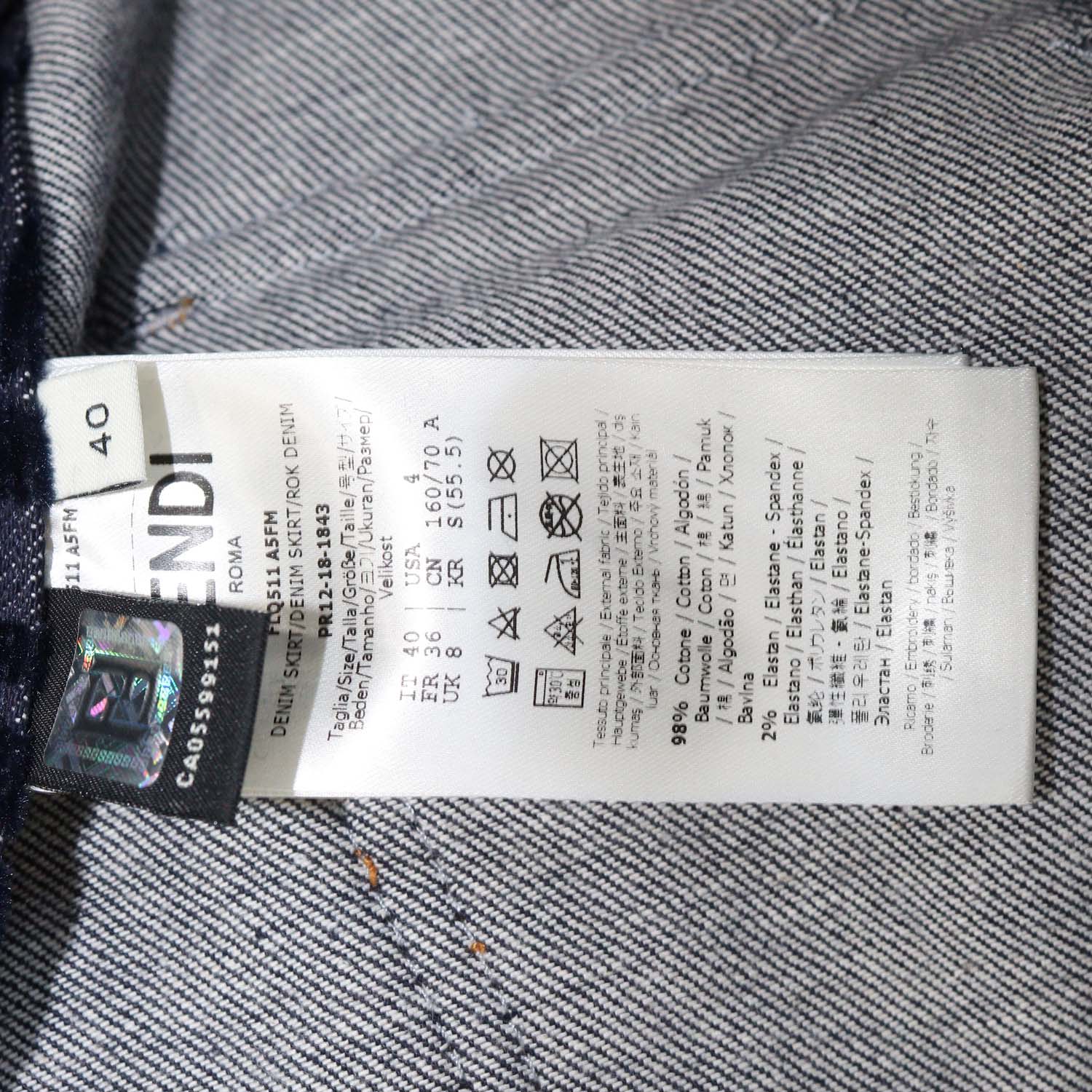 Fendi Navy Blue Denim FF Velvet Mini Skirt