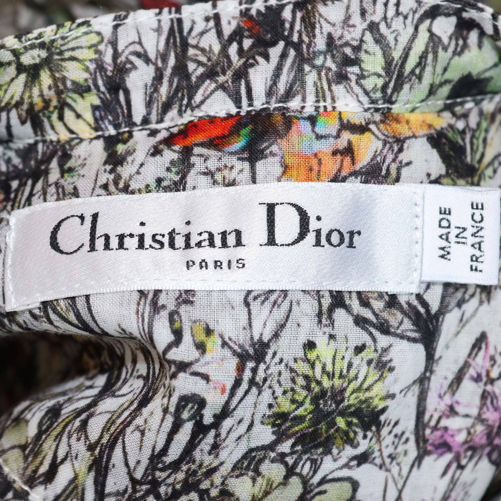 Christian Dior Multicolor Flowers Calendar Allover Motif Long Sleeve Tunic & Pleated Midi Skirt Set Womens Christian Dior 