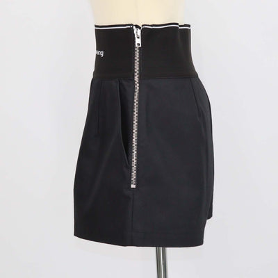 Alexander Wang Black Blend Cotton High Waistband Logo Short