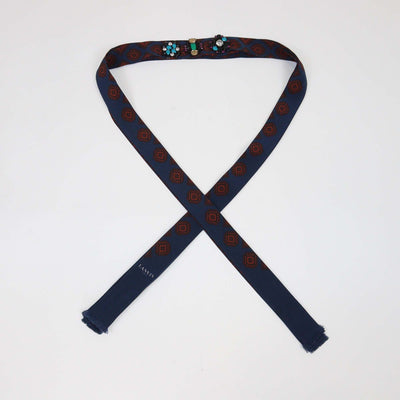 Lanvin Navy Blue/Red Silk Crystal Embellishment Silk Scarf