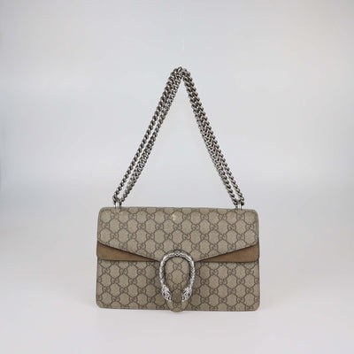 Gucci Beige GG Supreme Canvas and Suede Small Dionysus Shoulder Bag