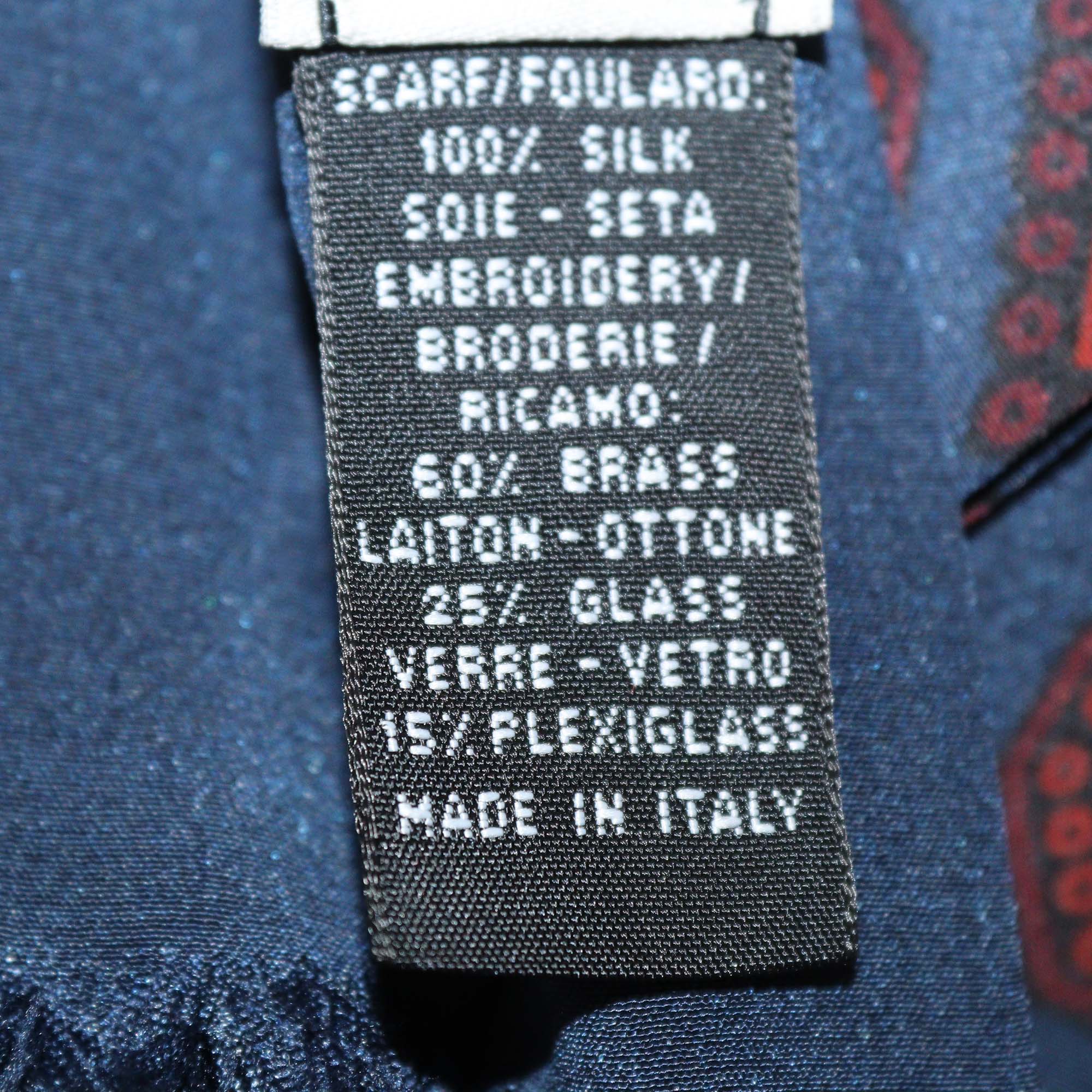 Lanvin Navy Blue/Red Silk Crystal Embellishment Silk Scarf