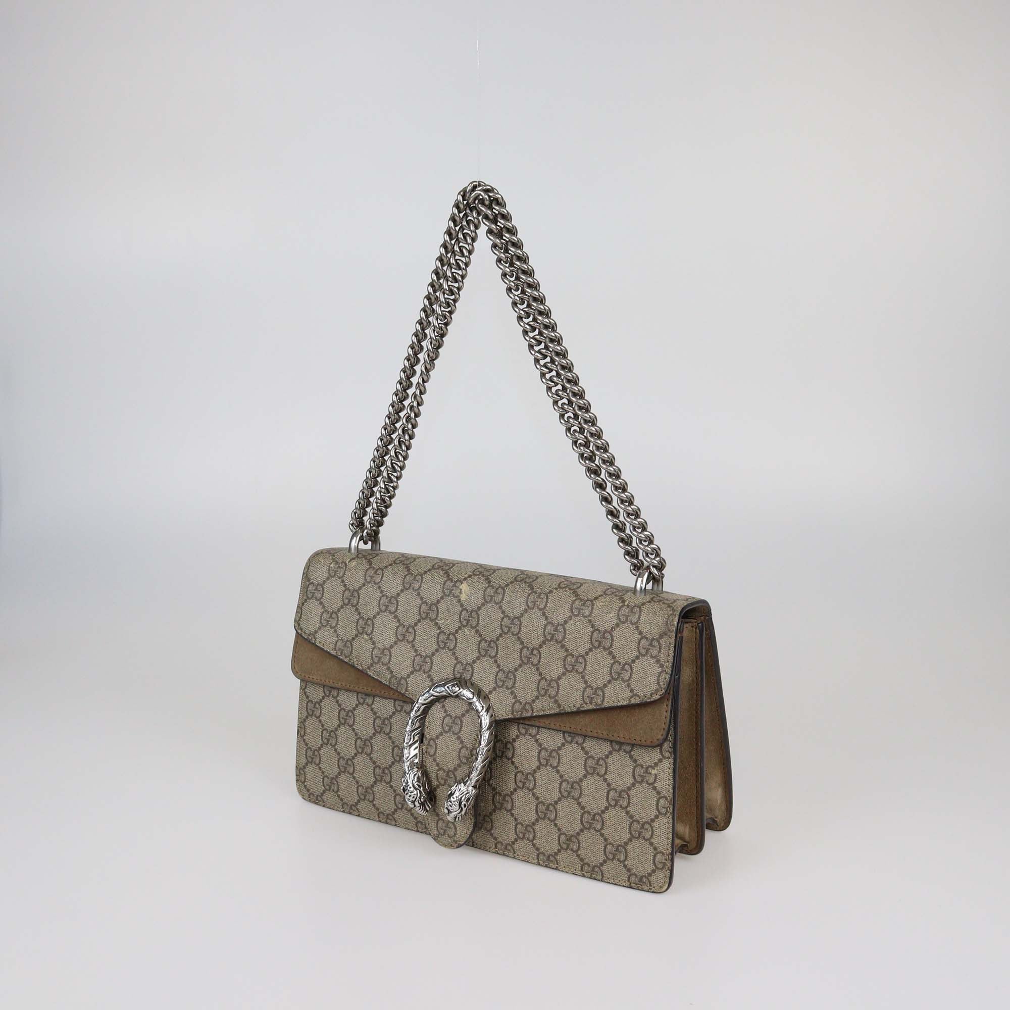 Gucci Beige GG Supreme Canvas and Suede Small Dionysus Shoulder Bag