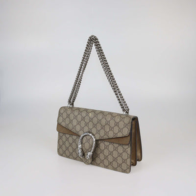 Gucci Beige GG Supreme Canvas and Suede Small Dionysus Shoulder Bag