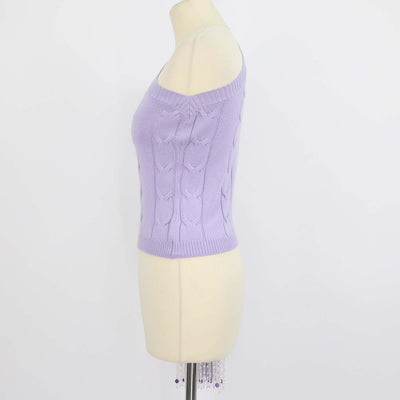 Izaak Azanei Purple Blend Wool Embellished Single Shoulder Sleeve Top