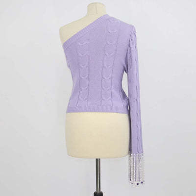 Izaak Azanei Purple Blend Wool Embellished Single Shoulder Sleeve Top