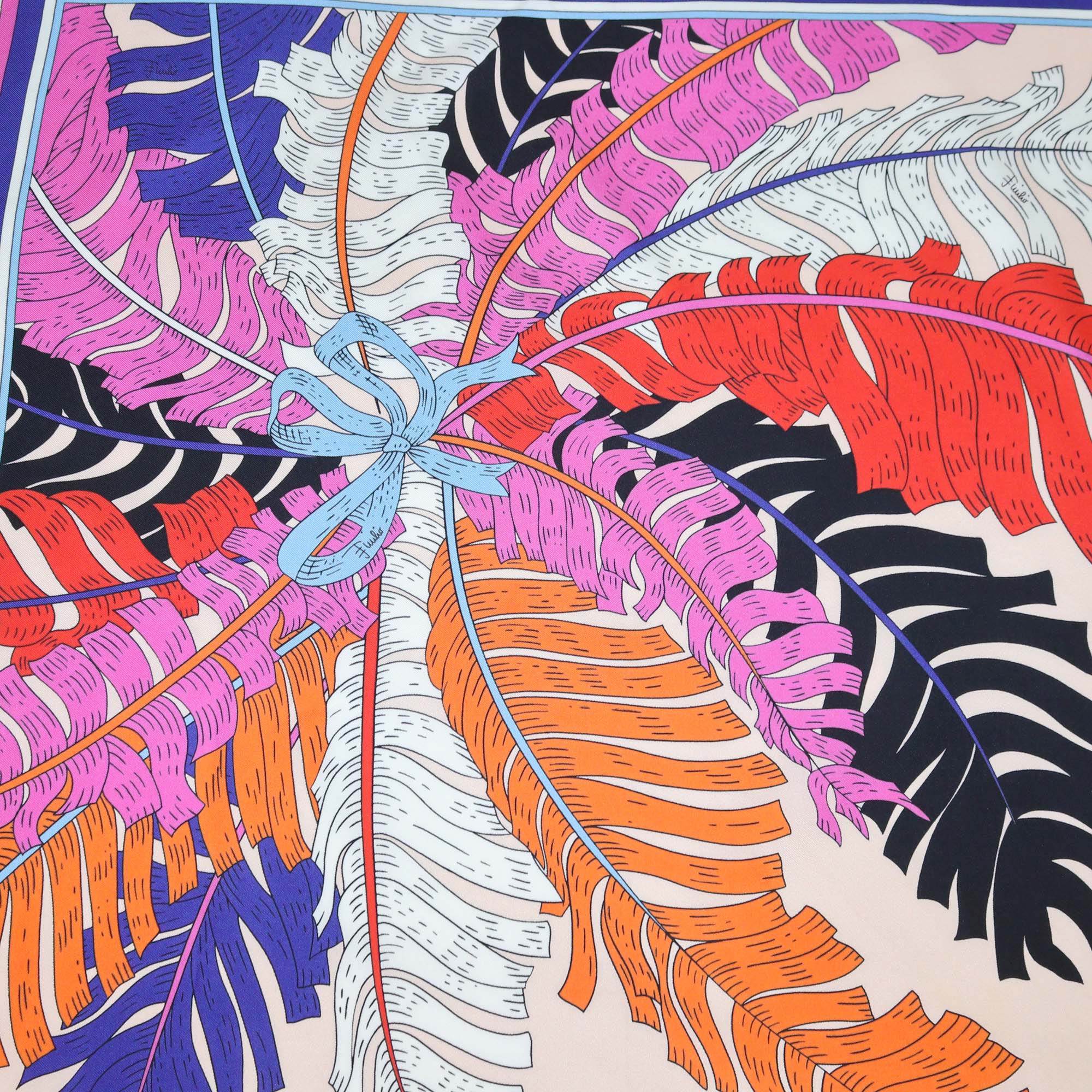 Emilio Pucci Multicolor Silk Printed Fringed Edge Scarf