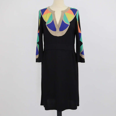 Temperly London Black/Multicolor Blend Silk Knitted V-Neck Dress