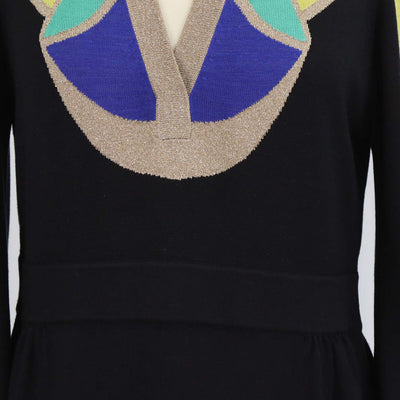 Temperly London Black/Multicolor Blend Silk Knitted V-Neck Dress