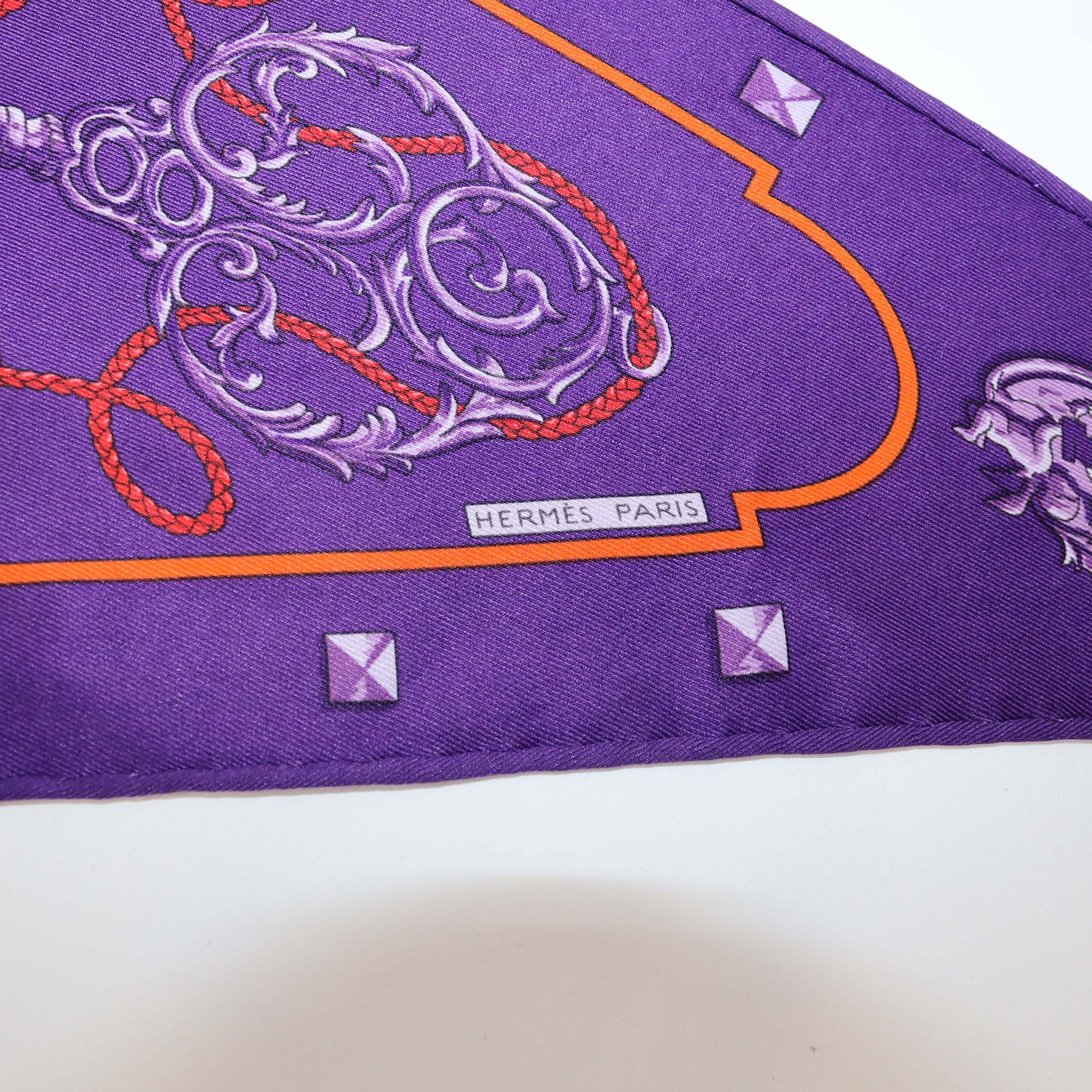 Hermes Purple Silk Les Clefs Triangle Scarf