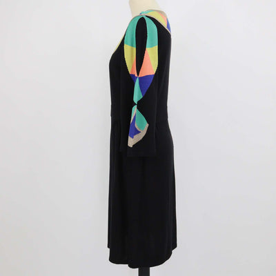 Temperly London Black/Multicolor Blend Silk Knitted V-Neck Dress