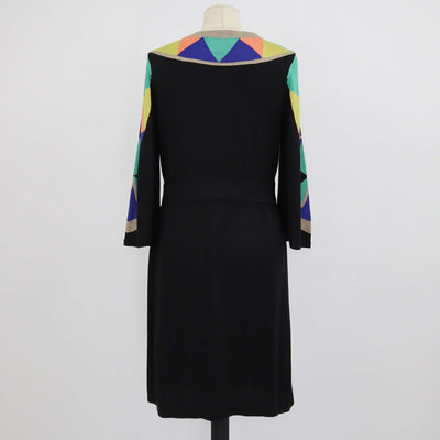 Temperly London Black/Multicolor Blend Silk Knitted V-Neck Dress