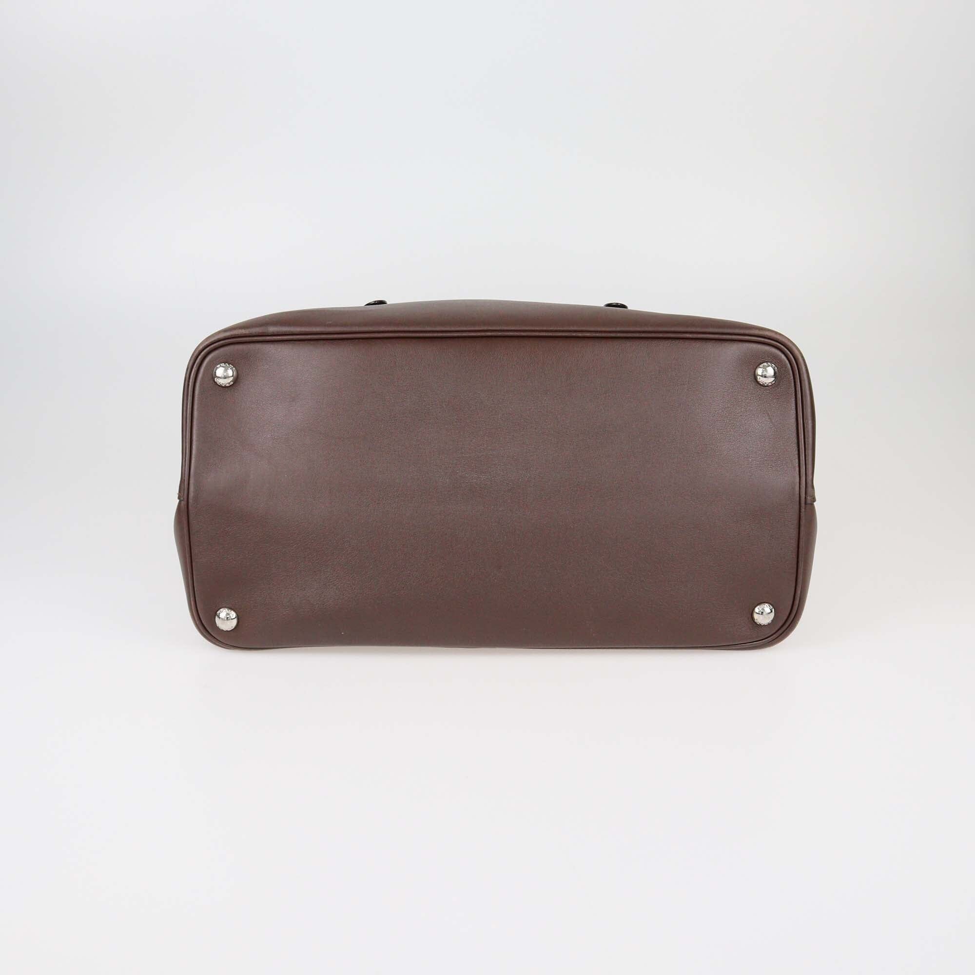 Prada Grey/Cacao Double Turn Lock Top Handle Bag Womens Prada 