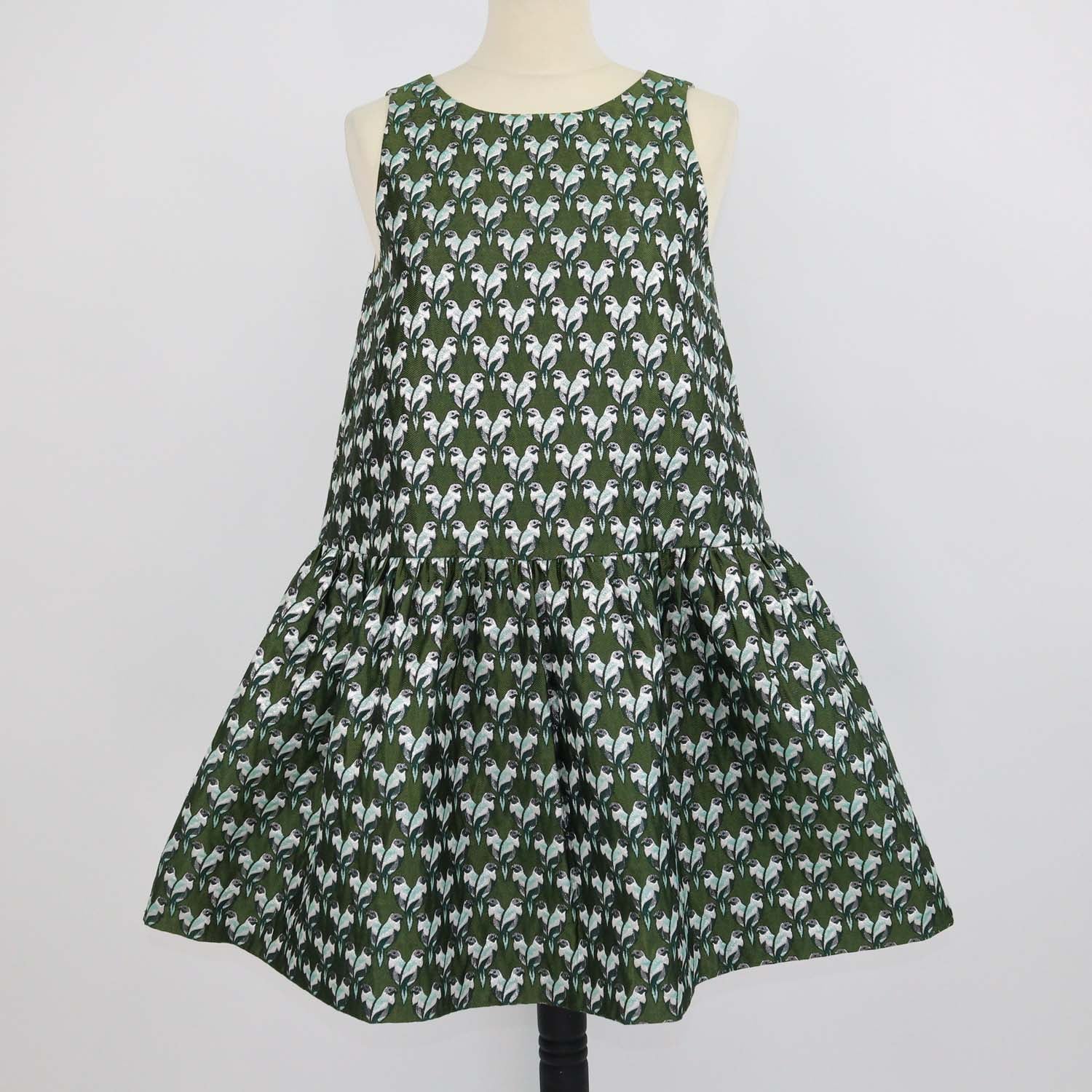Maje Metallic Green Blend Polyester Jacquard Parrot Print Mini Dress