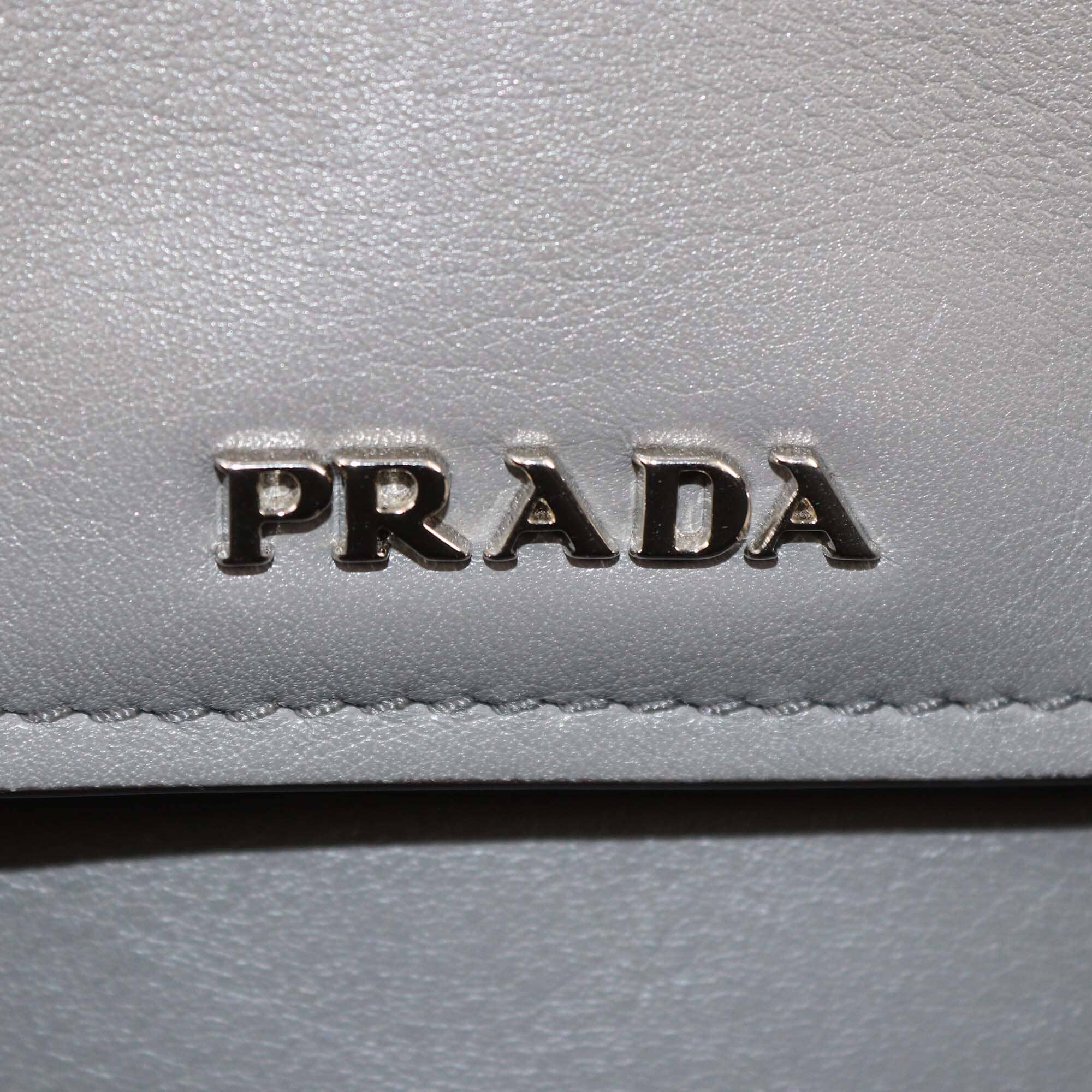 Prada Grey/Cacao Double Turn Lock Top Handle Bag Womens Prada 
