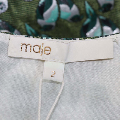 Maje Metallic Green Blend Polyester Jacquard Parrot Print Mini Dress