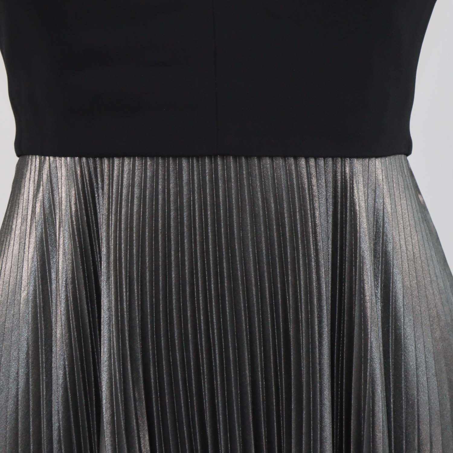 A.L.C. Black/Metallic Grey Blend Viscose Pleated Emilia Sleeveless Maxi Dress