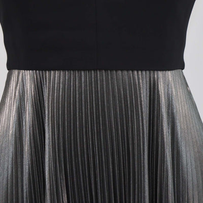 A.L.C. Black/Metallic Grey Blend Viscose Pleated Emilia Sleeveless Maxi Dress