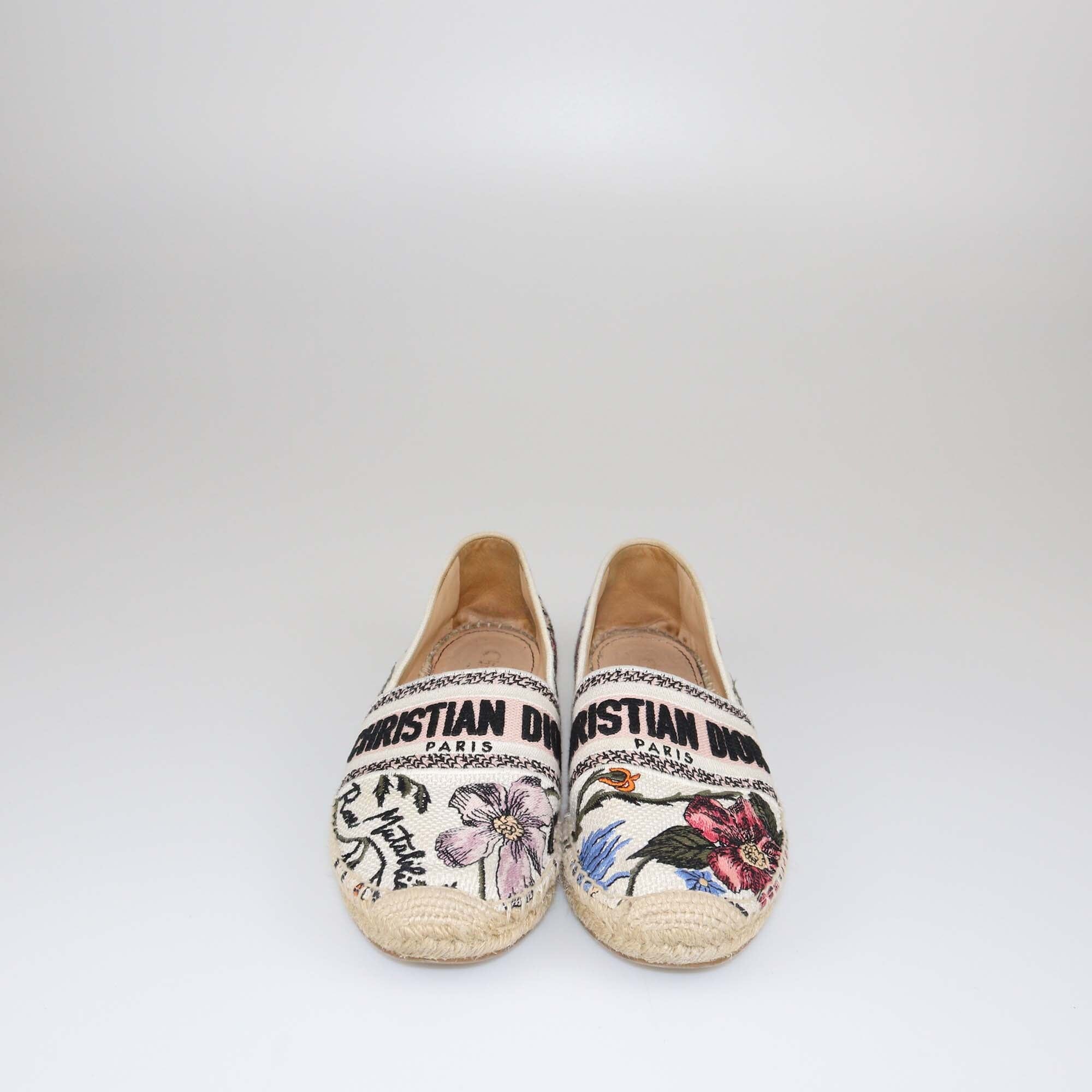 Christian Dior White Rose Mutabilis Granville Espadrille Flats Shoes Christian Dior 