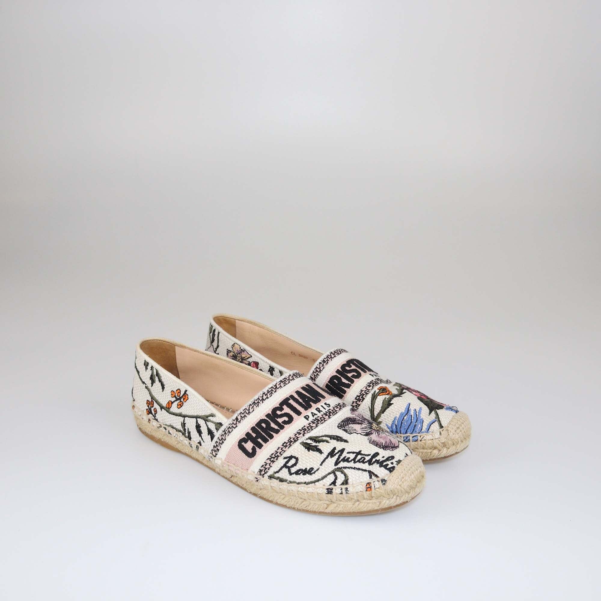 Christian Dior White Rose Mutabilis Granville Espadrille Flats Shoes Christian Dior 