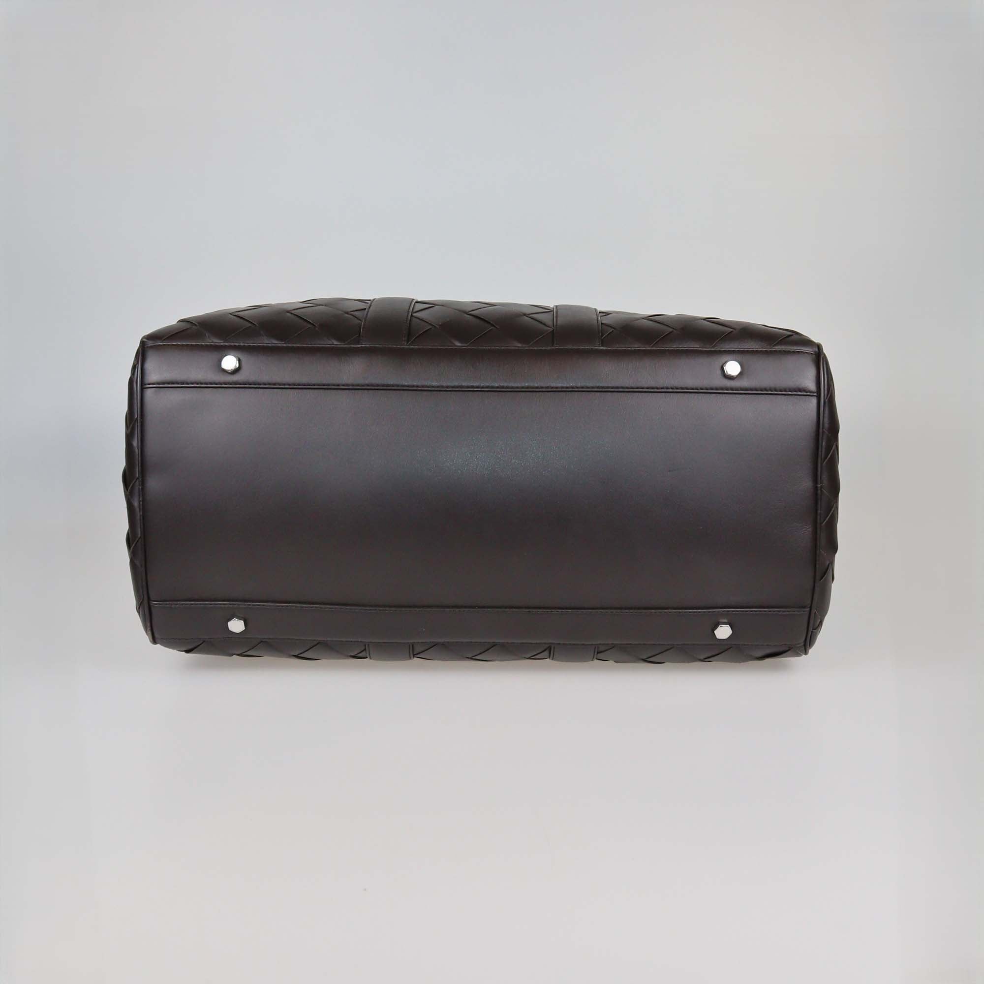 Bottega Veneta Cacao Brown Intrecciato Leather Medium Duffle Bag