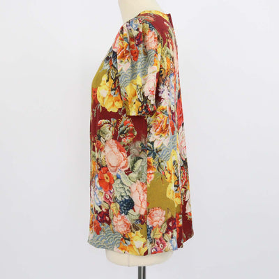 Dolce & Gabbana Multicolor Blend Silk Pixel Floral Short Sleeve Top