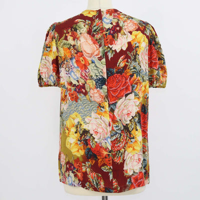 Dolce & Gabbana Multicolor Blend Silk Pixel Floral Short Sleeve Top