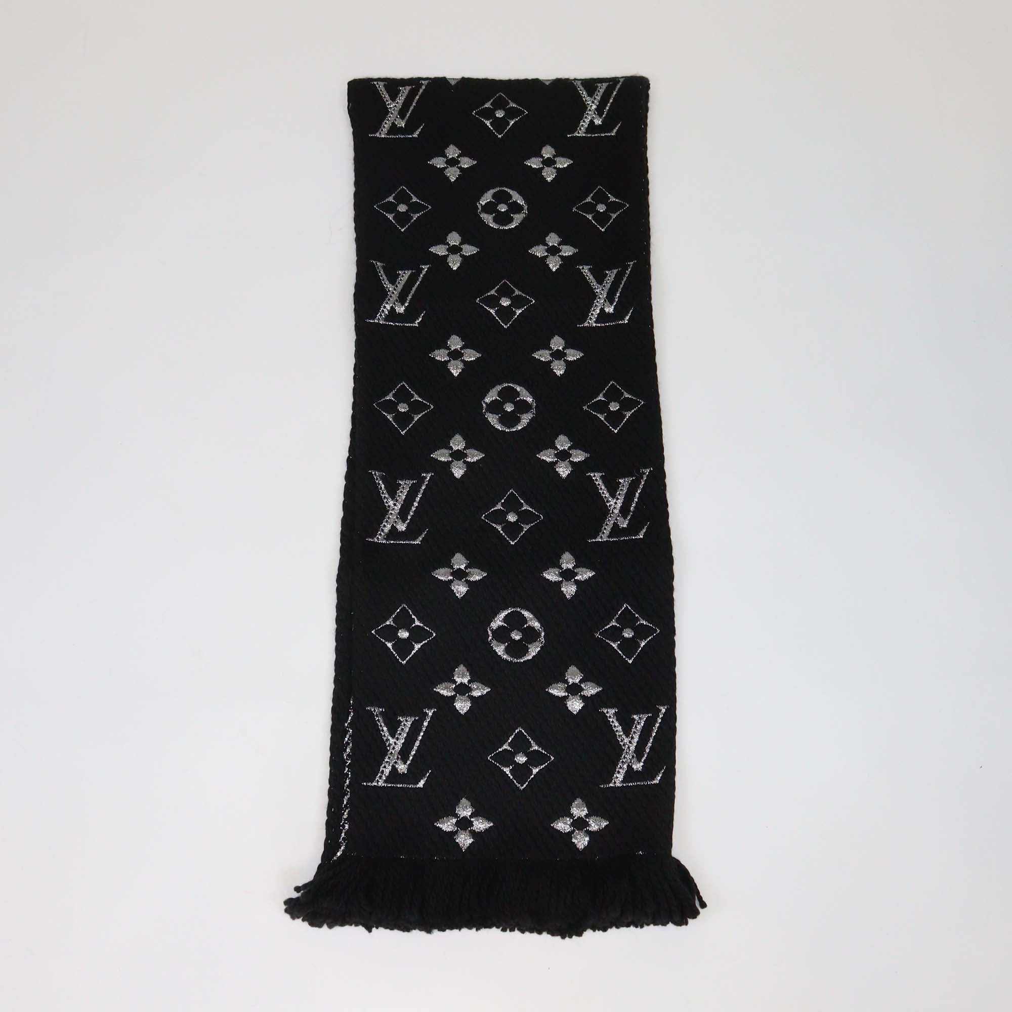 Louis Vuitton Black/Metallic Monogram Blend Wool Logomania Shine Scarf