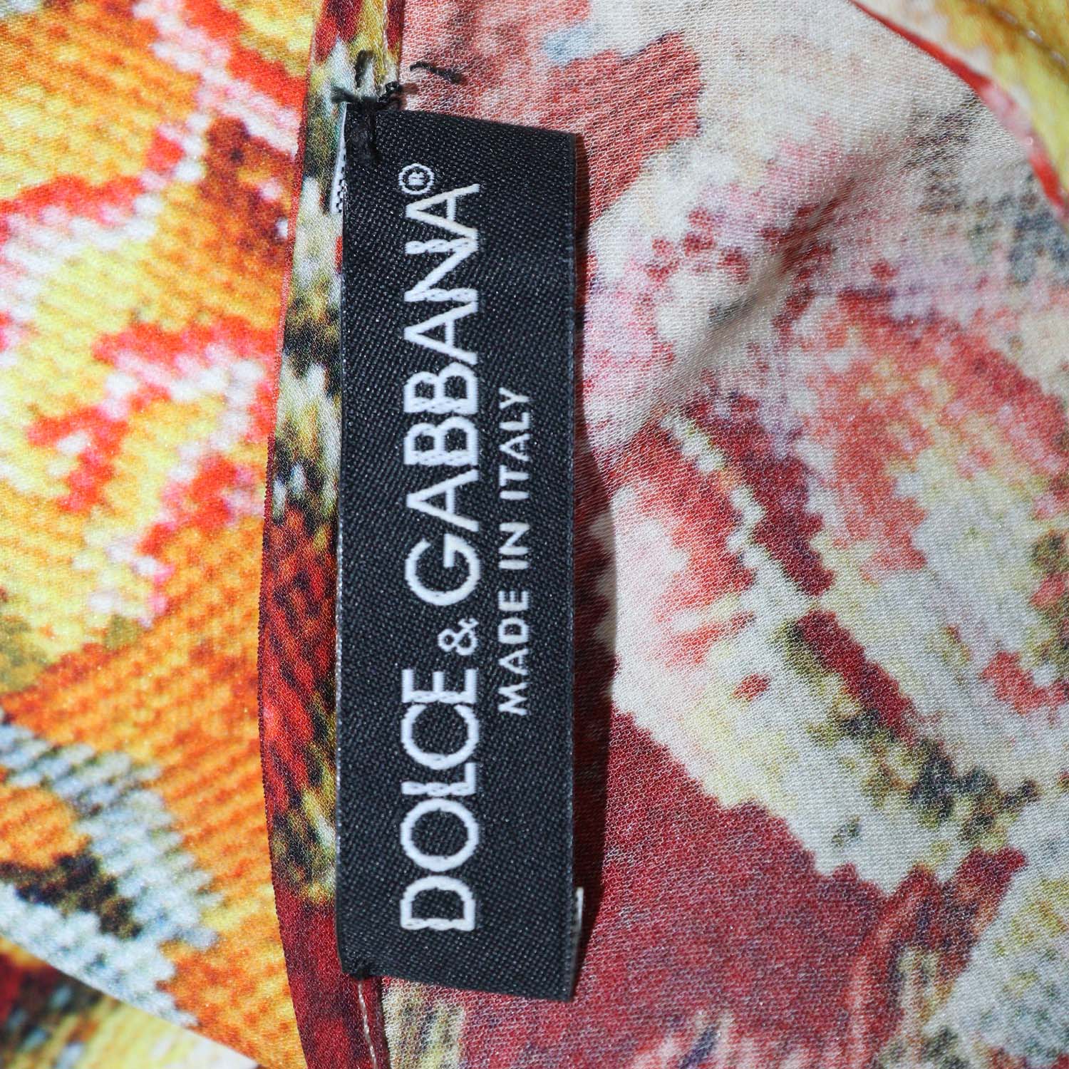 Dolce & Gabbana Multicolor Blend Silk Pixel Floral Short Sleeve Top