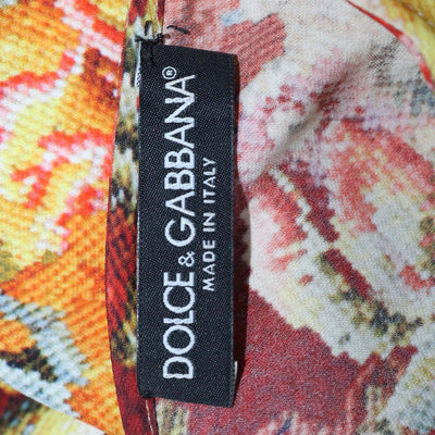 Dolce & Gabbana Multicolor Blend Silk Pixel Floral Short Sleeve Top