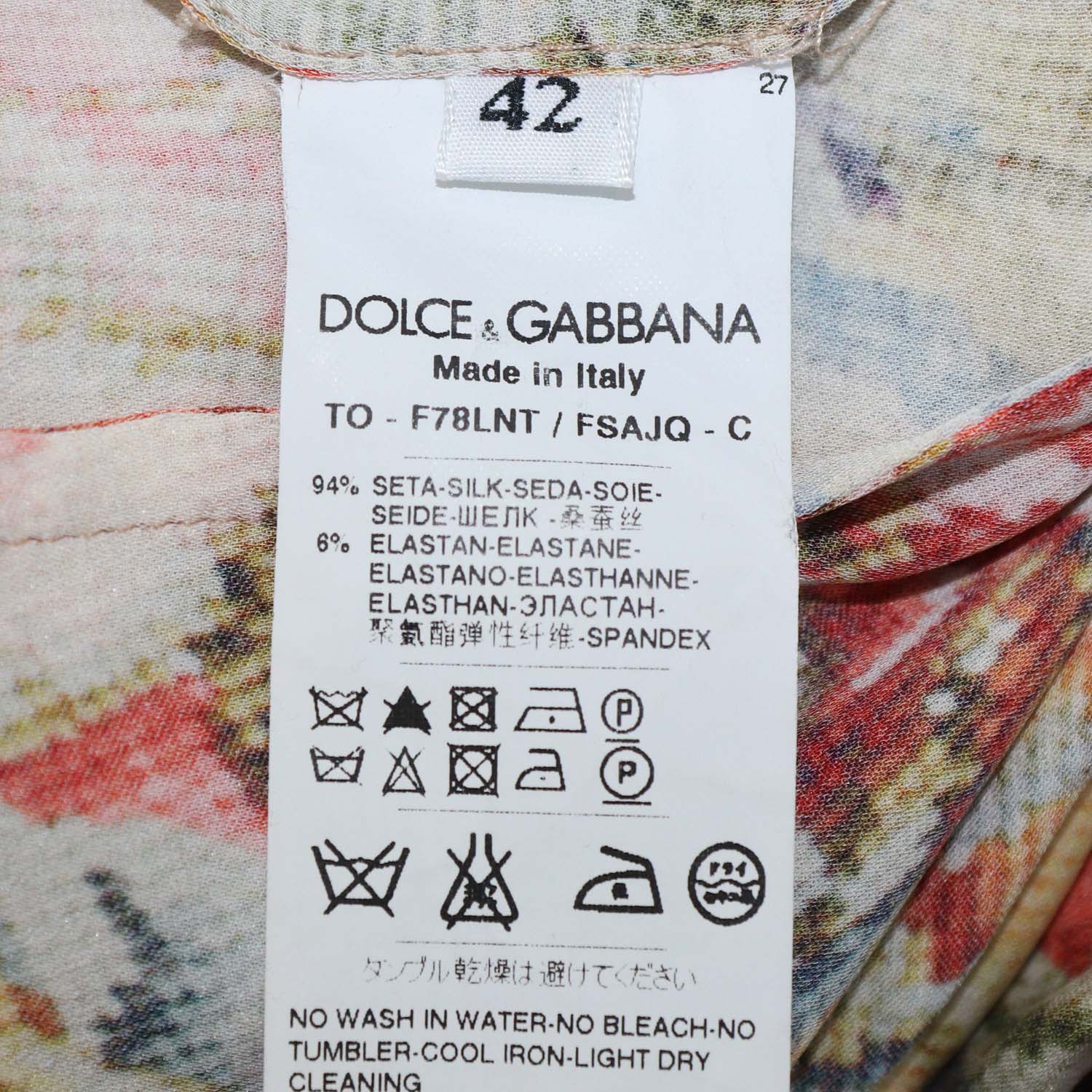 Dolce & Gabbana Multicolor Blend Silk Pixel Floral Short Sleeve Top