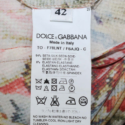 Dolce & Gabbana Multicolor Blend Silk Pixel Floral Short Sleeve Top
