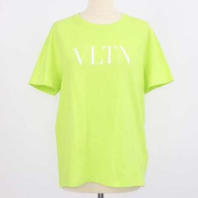 Valentino Yellow Green Cotton VLTN Print Crew Neck T-Shirt