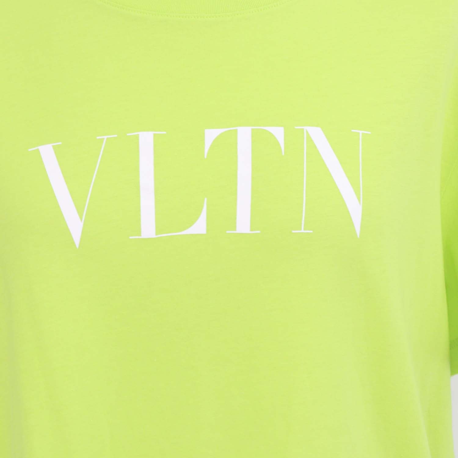 Valentino Yellow Green Cotton VLTN Print Crew Neck T-Shirt