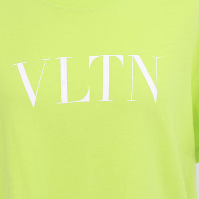 Valentino Yellow Green Cotton VLTN Print Crew Neck T-Shirt