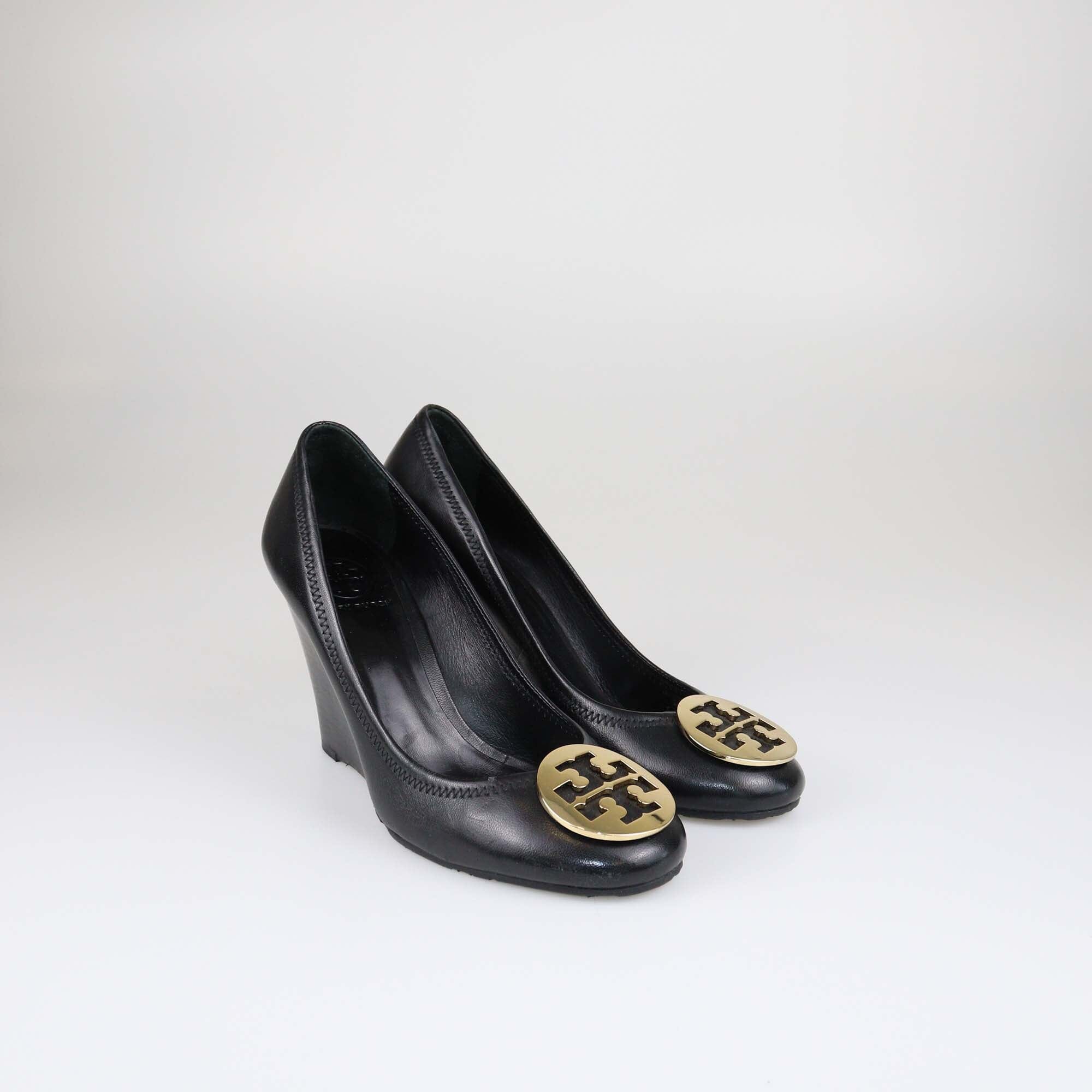 Retailer tory burch black wedge heels