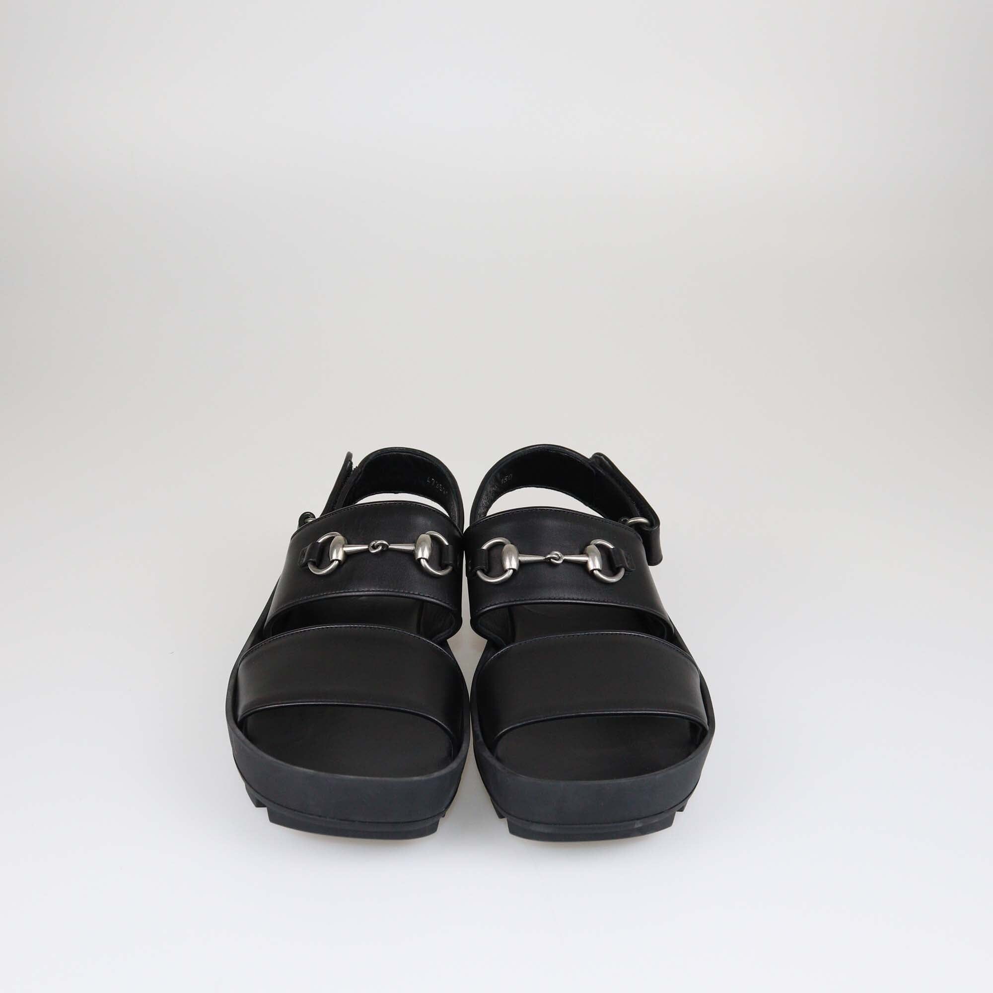 Gucci Black Horsebit Greek Slingback Flat Sandals Shoes Gucci 