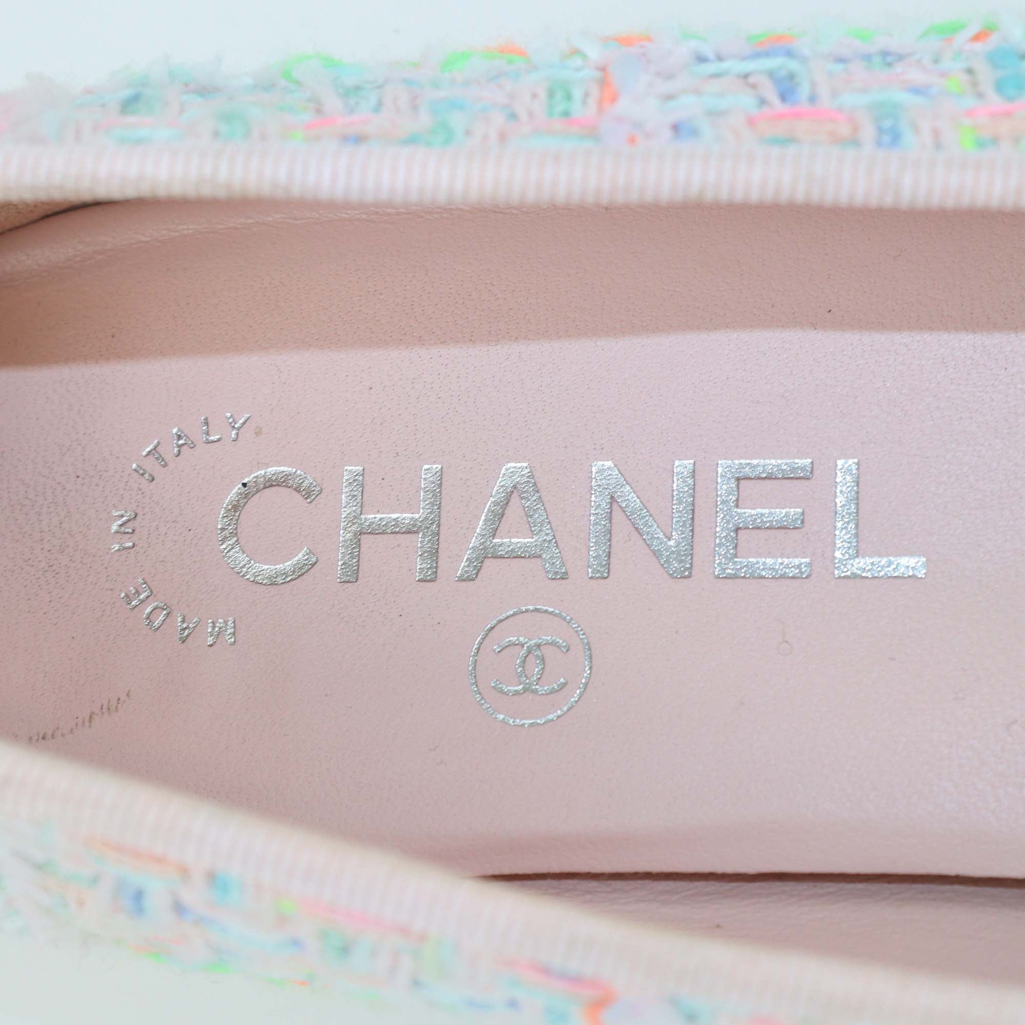 Chanel Multicolo Tweed & Patent Leather CC Cap Toe Ballet Flats